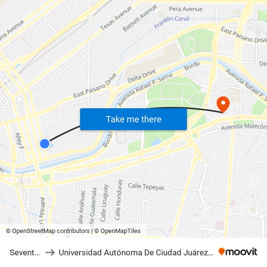 Seventh\Campbell to Universidad Autónoma De Ciudad Juárez/ Instituto De Ciencias Sociales Y Administración map