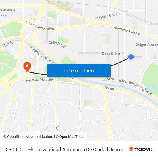 5800 Delta\Medina to Universidad Autónoma De Ciudad Juárez/ Instituto De Ciencias Sociales Y Administración map