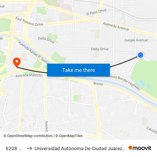 6208 Delta\Pecos to Universidad Autónoma De Ciudad Juárez/ Instituto De Ciencias Sociales Y Administración map