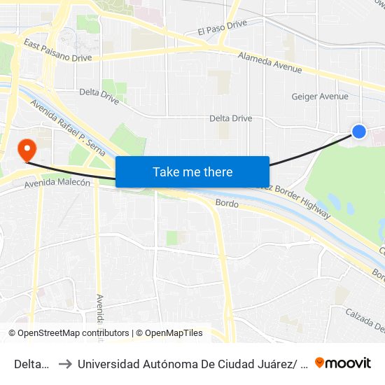 Delta\Ascarate to Universidad Autónoma De Ciudad Juárez/ Instituto De Ciencias Sociales Y Administración map