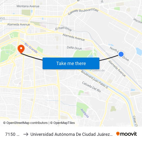 7150 North Loop to Universidad Autónoma De Ciudad Juárez/ Instituto De Ciencias Sociales Y Administración map