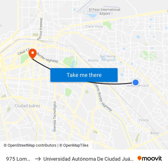 975 Lomaland\Yermoland to Universidad Autónoma De Ciudad Juárez/ Instituto De Ciencias Sociales Y Administración map