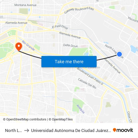 North Loop\Bucher to Universidad Autónoma De Ciudad Juárez/ Instituto De Ciencias Sociales Y Administración map