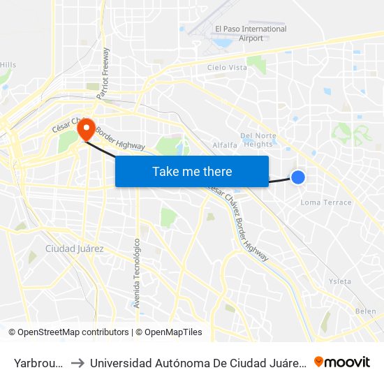 Yarbrough\San Paulo to Universidad Autónoma De Ciudad Juárez/ Instituto De Ciencias Sociales Y Administración map