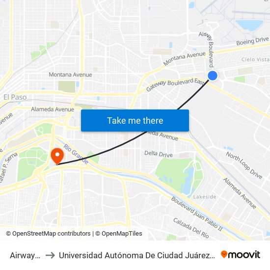 Airway\Edgemere to Universidad Autónoma De Ciudad Juárez/ Instituto De Ciencias Sociales Y Administración map