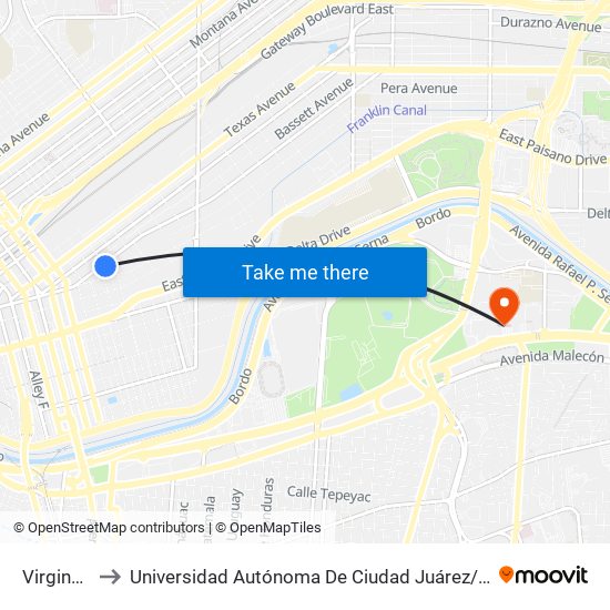 Virgina\Magoffin to Universidad Autónoma De Ciudad Juárez/ Instituto De Ciencias Sociales Y Administración map