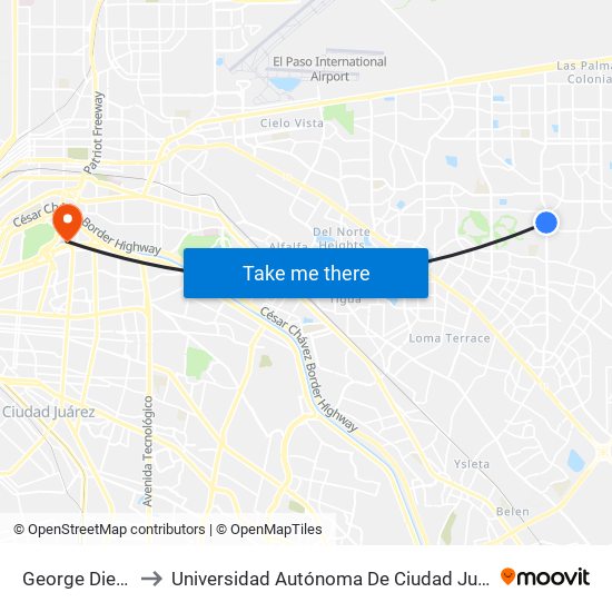 George Dieter\Bunky Henry Ln. to Universidad Autónoma De Ciudad Juárez/ Instituto De Ciencias Sociales Y Administración map