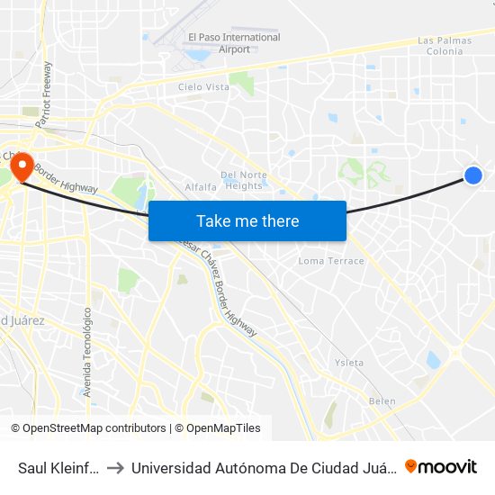 Saul Kleinfeld\Firehouse Dr. to Universidad Autónoma De Ciudad Juárez/ Instituto De Ciencias Sociales Y Administración map
