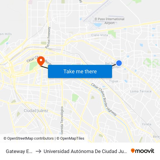Gateway East\Saturn Car Lot to Universidad Autónoma De Ciudad Juárez/ Instituto De Ciencias Sociales Y Administración map