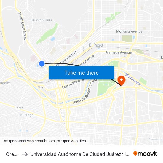 Oregon\Cliff to Universidad Autónoma De Ciudad Juárez/ Instituto De Ciencias Sociales Y Administración map