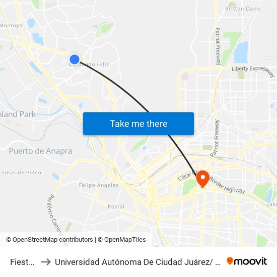 Fiesta\Camille to Universidad Autónoma De Ciudad Juárez/ Instituto De Ciencias Sociales Y Administración map
