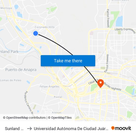 Sunland Park\Chermont to Universidad Autónoma De Ciudad Juárez/ Instituto De Ciencias Sociales Y Administración map