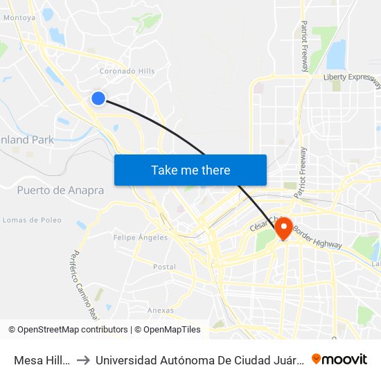 Mesa Hills\Sunland Park to Universidad Autónoma De Ciudad Juárez/ Instituto De Ciencias Sociales Y Administración map