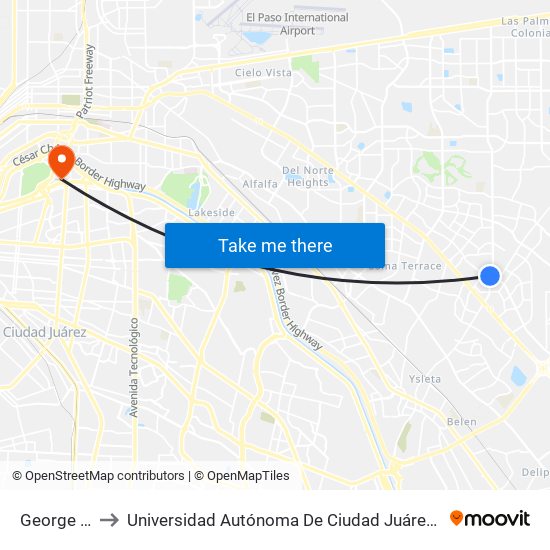George Dieter\Rojas to Universidad Autónoma De Ciudad Juárez/ Instituto De Ciencias Sociales Y Administración map
