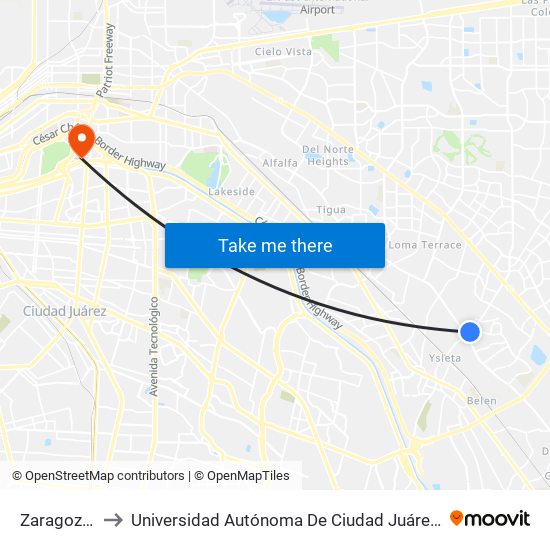 Zaragoza\North Loop to Universidad Autónoma De Ciudad Juárez/ Instituto De Ciencias Sociales Y Administración map