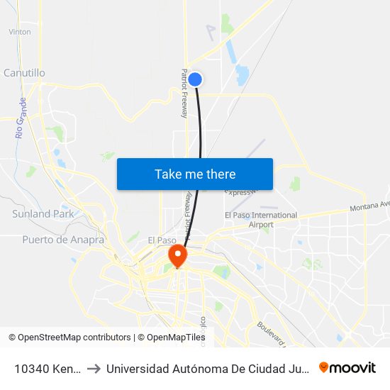10340 Kenworthy\Sun Valley to Universidad Autónoma De Ciudad Juárez/ Instituto De Ciencias Sociales Y Administración map