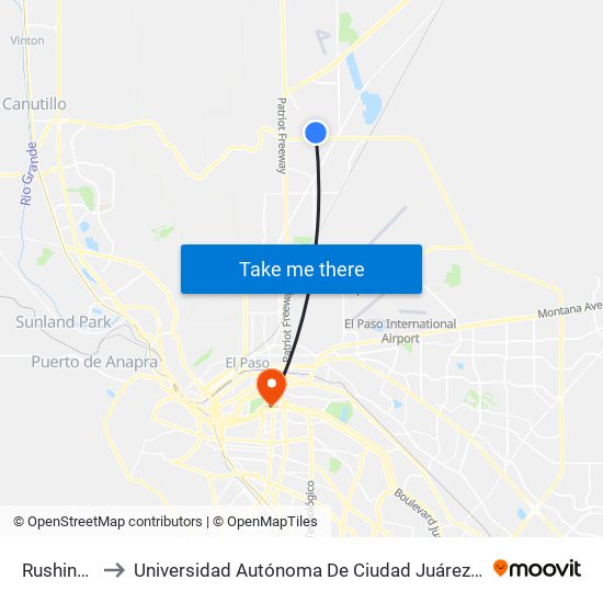 Rushing\Fairbanks to Universidad Autónoma De Ciudad Juárez/ Instituto De Ciencias Sociales Y Administración map