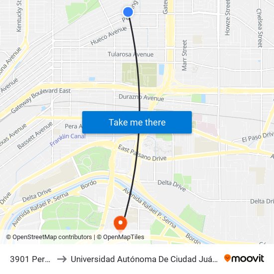 3901 Pershing\Trwbridge to Universidad Autónoma De Ciudad Juárez/ Instituto De Ciencias Sociales Y Administración map