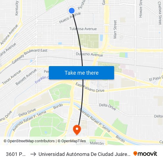3601 Pershing\Copia to Universidad Autónoma De Ciudad Juárez/ Instituto De Ciencias Sociales Y Administración map