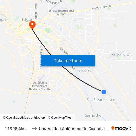 11998 Alameda\Guillermos Rst. to Universidad Autónoma De Ciudad Juárez/ Instituto De Ciencias Sociales Y Administración map