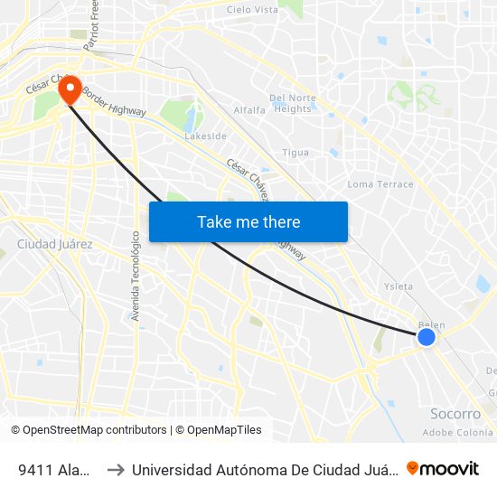 9411 Alameda\Towne Cntr. to Universidad Autónoma De Ciudad Juárez/ Instituto De Ciencias Sociales Y Administración map