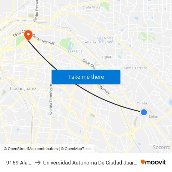 9169 Alameda\Cananea to Universidad Autónoma De Ciudad Juárez/ Instituto De Ciencias Sociales Y Administración map