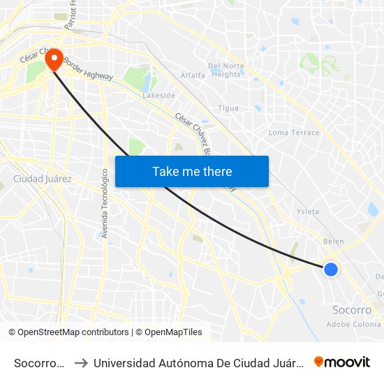 Socorro\Oscar Alvarez to Universidad Autónoma De Ciudad Juárez/ Instituto De Ciencias Sociales Y Administración map