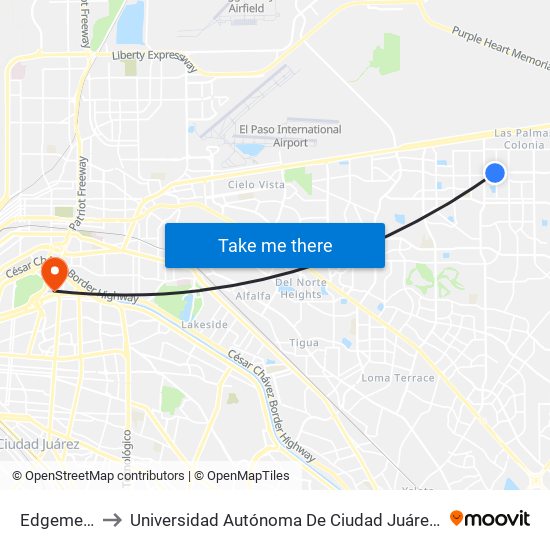 Edgemere\Pendleton to Universidad Autónoma De Ciudad Juárez/ Instituto De Ciencias Sociales Y Administración map