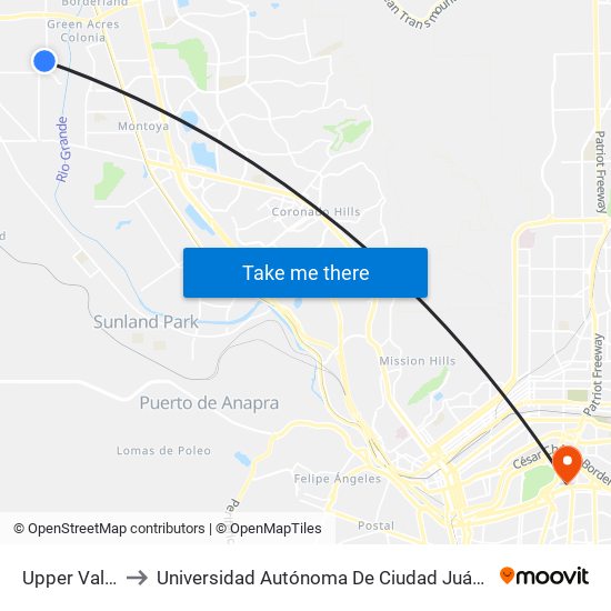 Upper Valley\Oscar Perez to Universidad Autónoma De Ciudad Juárez/ Instituto De Ciencias Sociales Y Administración map