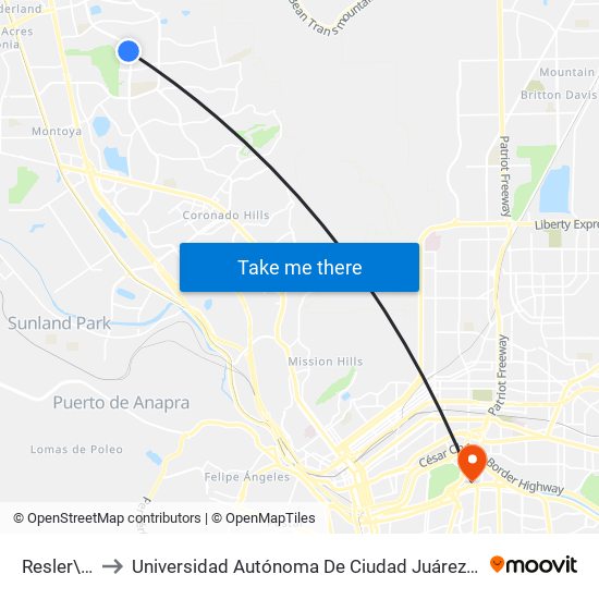 Resler\Tierra Taos to Universidad Autónoma De Ciudad Juárez/ Instituto De Ciencias Sociales Y Administración map