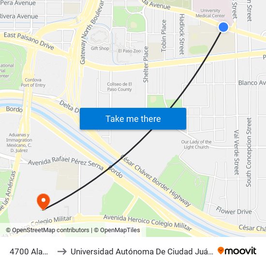 4700 Alameda\Jefferson H to Universidad Autónoma De Ciudad Juárez/ Instituto De Ciencias Sociales Y Administración map