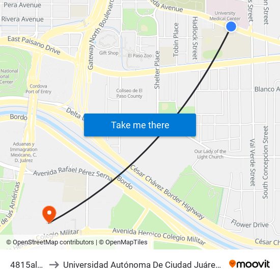 4815alameda\Umc to Universidad Autónoma De Ciudad Juárez/ Instituto De Ciencias Sociales Y Administración map