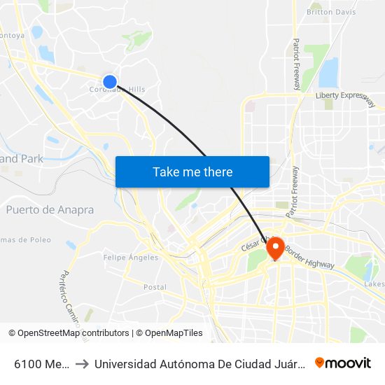 6100 Mesa/Balboa Rts to Universidad Autónoma De Ciudad Juárez/ Instituto De Ciencias Sociales Y Administración map