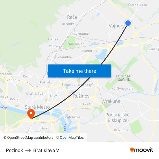 Pezinok to Bratislava V map