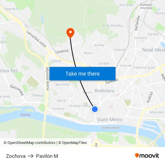 Zochova to Pavilón M map