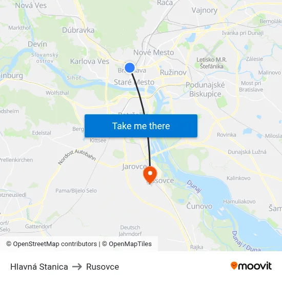 Hlavná Stanica to Rusovce map