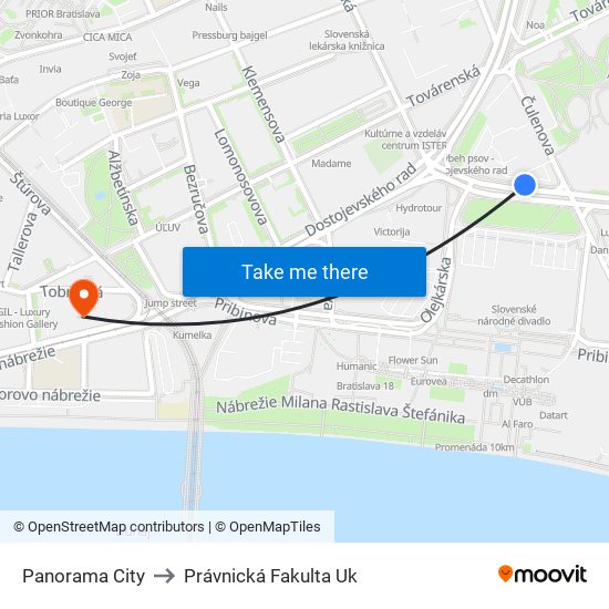 Panorama City to Právnická Fakulta Uk map