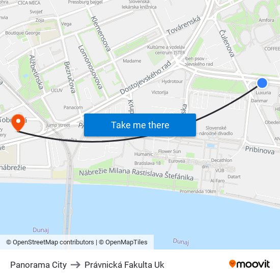 Panorama City to Právnická Fakulta Uk map