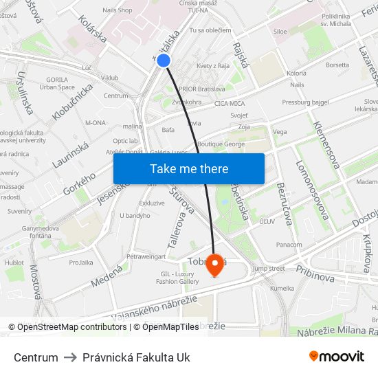 Centrum to Právnická Fakulta Uk map