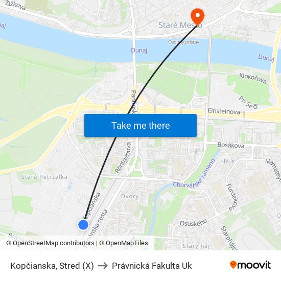 Kopčianska, Stred (X) to Právnická Fakulta Uk map