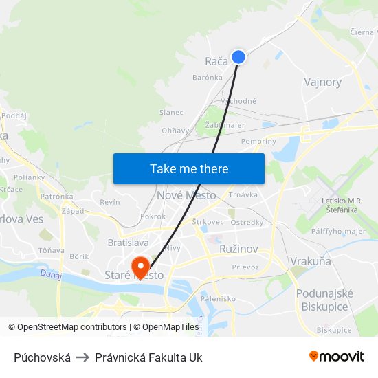 Púchovská to Právnická Fakulta Uk map