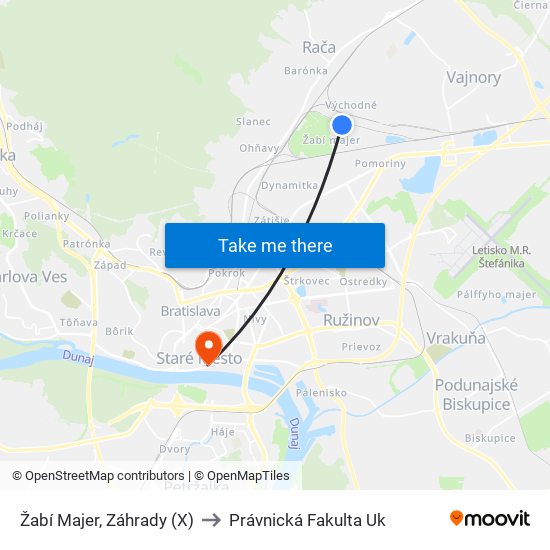 Žabí Majer, Záhrady (X) to Právnická Fakulta Uk map