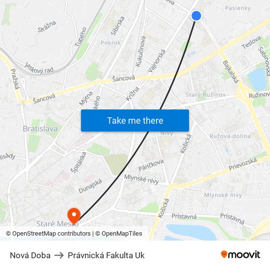 Nová Doba to Právnická Fakulta Uk map