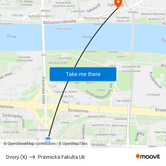 Dvory (X) to Právnická Fakulta Uk map