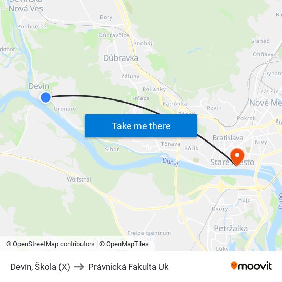 Devín, Škola (X) to Právnická Fakulta Uk map