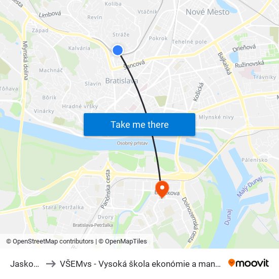 Jaskový Rad to VŠEMvs - Vysoká škola ekonómie a manažmentu verejnej správy map