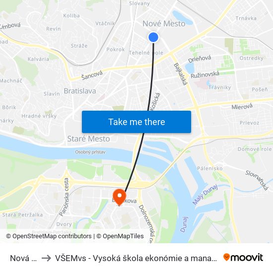 Nová Doba to VŠEMvs - Vysoká škola ekonómie a manažmentu verejnej správy map