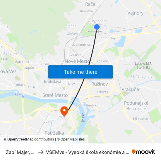 Žabí Majer, Záhrady (X) to VŠEMvs - Vysoká škola ekonómie a manažmentu verejnej správy map