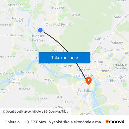 Opletalova, Vw5 to VŠEMvs - Vysoká škola ekonómie a manažmentu verejnej správy map