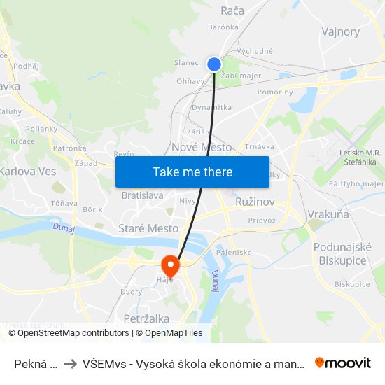 Pekná Cesta to VŠEMvs - Vysoká škola ekonómie a manažmentu verejnej správy map